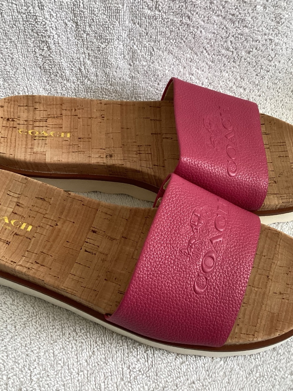 Coach Spruce Dahlia Pink Pebble Grain Leather Cork Slide Sandal Women’s Size 8.5